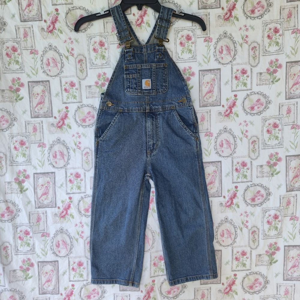 Carhartt Denim Overalls Kids Size 4 Blue Jean Bib Workwear Pants Pockets Unisex